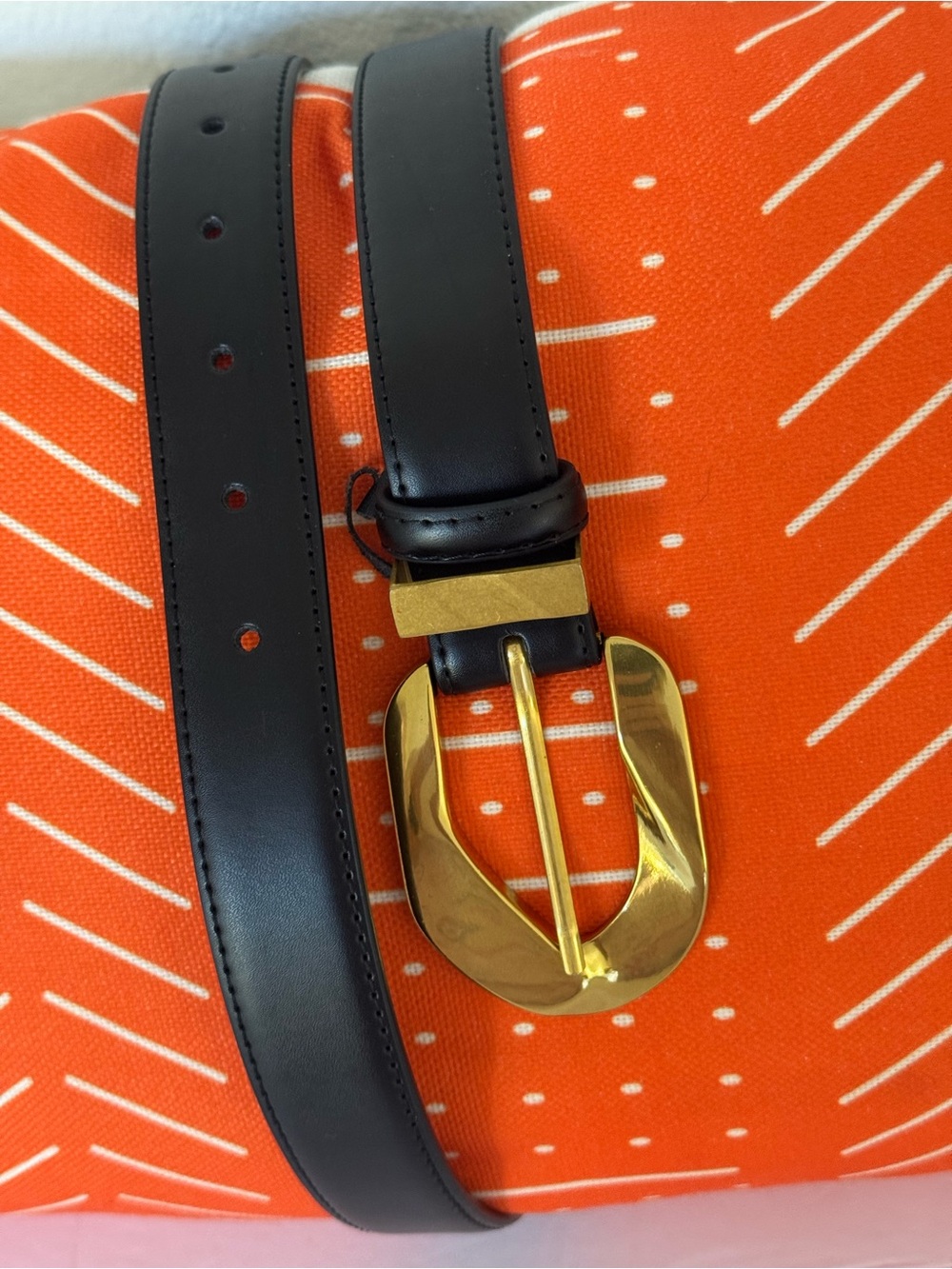 Beautiful New Black Leather Like Belt with Gold Tone Buckle